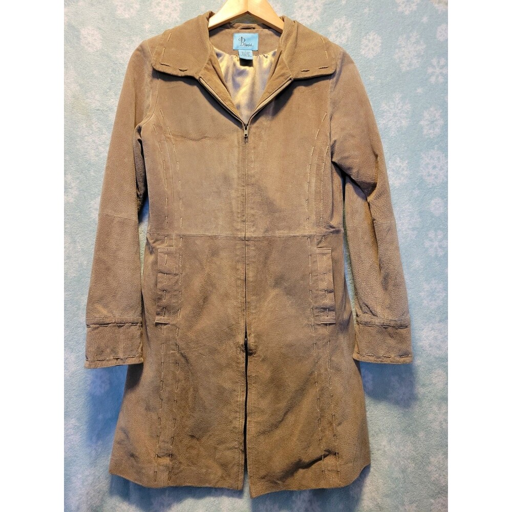 B LUCID Southwestern Suede Leather Jacket Medium Open Stitch Design (Stain) Tan